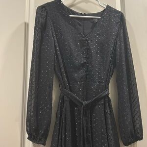 NWOT MSK sparkly Dot appliqué Dress sheer long sleeve asymmetrical hem size M